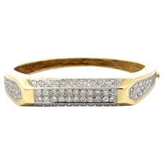 3.50 Carat Round Brilliant H SI Diamond 14 Karat Two Tone Gold Bangle Bracelet