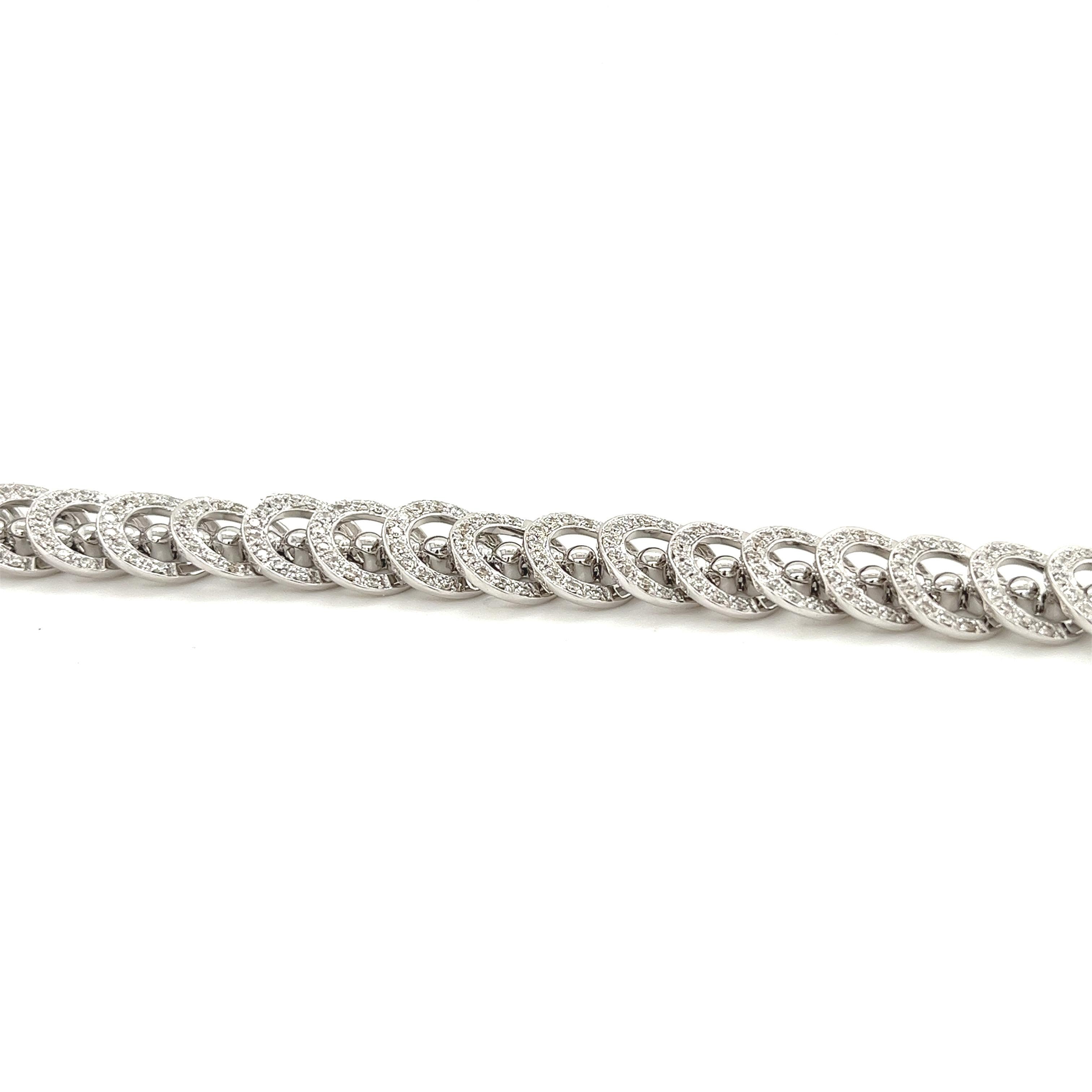 Women's 3.50 Carat Round Diamond Circular Link Diamond Bracelet in 18K White Gold For Sale
