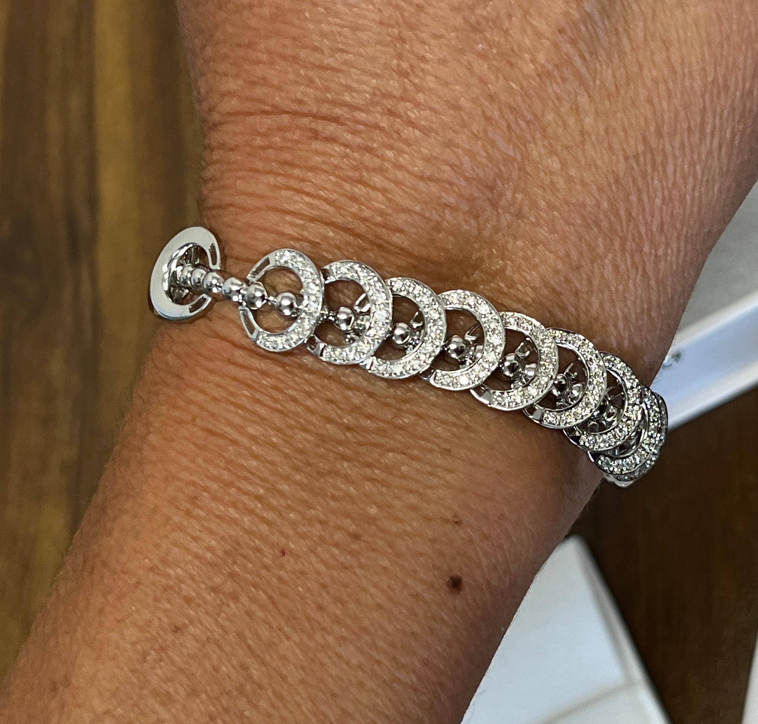 3.50 Carat Round Diamond Circular Link Diamond Bracelet in 18K White Gold For Sale 2
