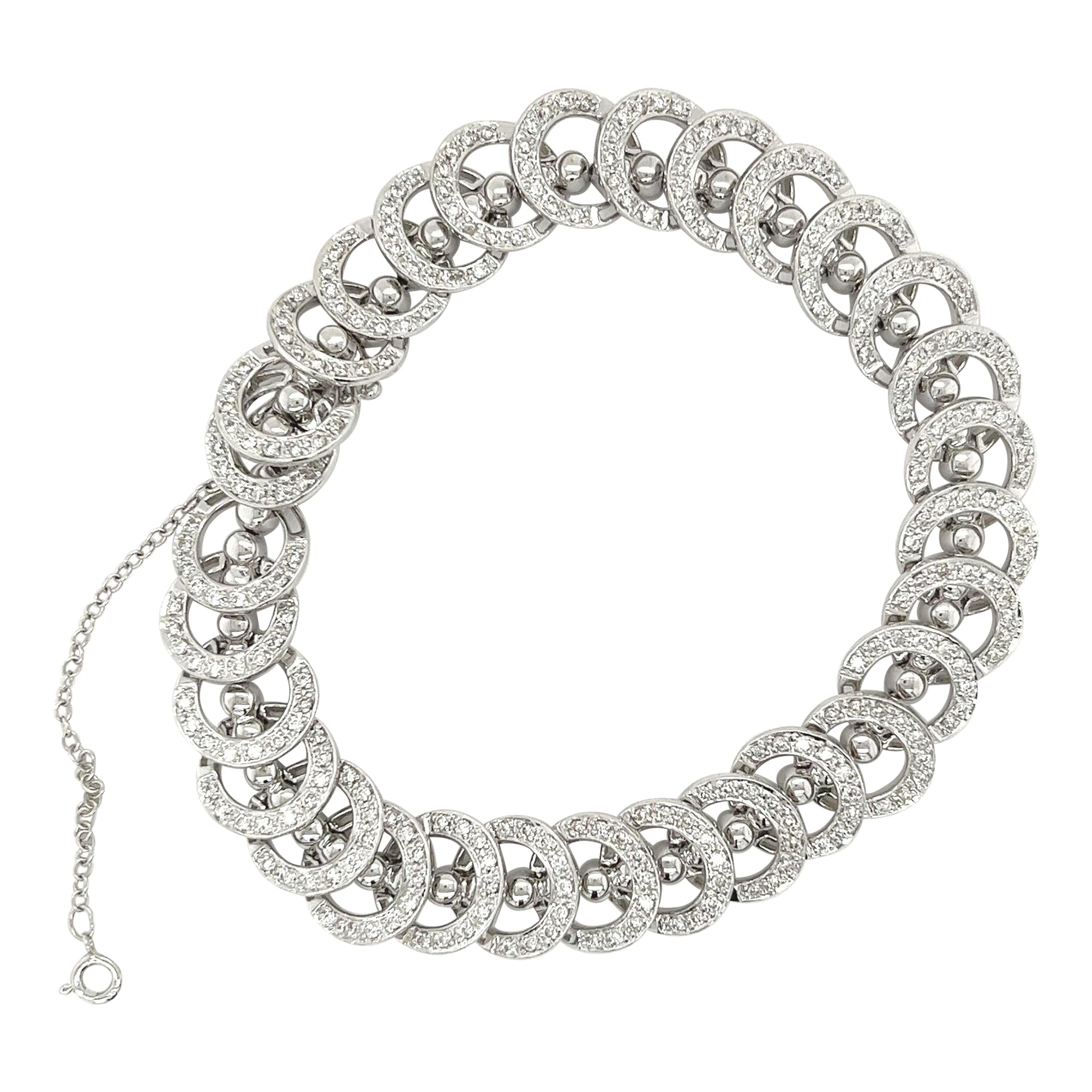 Bracciale circolare con diamante da 3,50 carati A Link in oro bianco 18 carati