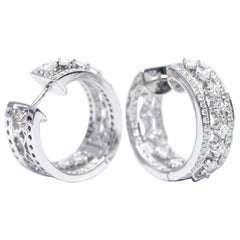 3.50 Carat Round Princess Cut Diamond 18 Karat White Gold Fancy Hoop Earrings