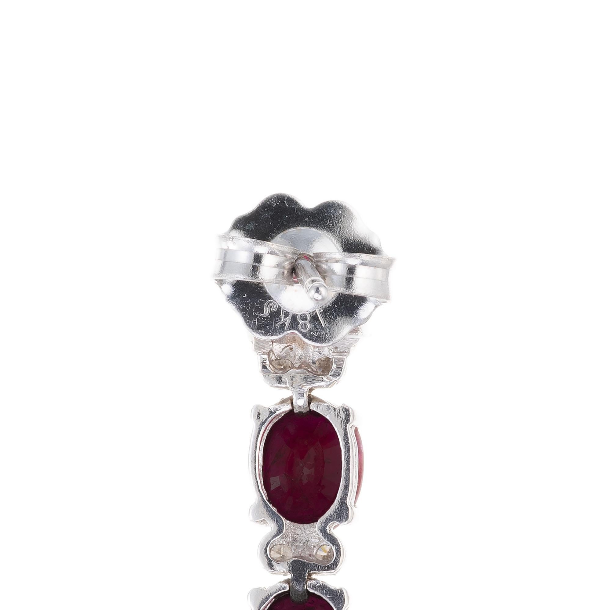 3.50 Carat Ruby Diamond Dangle Drop White Gold Earrings In Excellent Condition In Stamford, CT