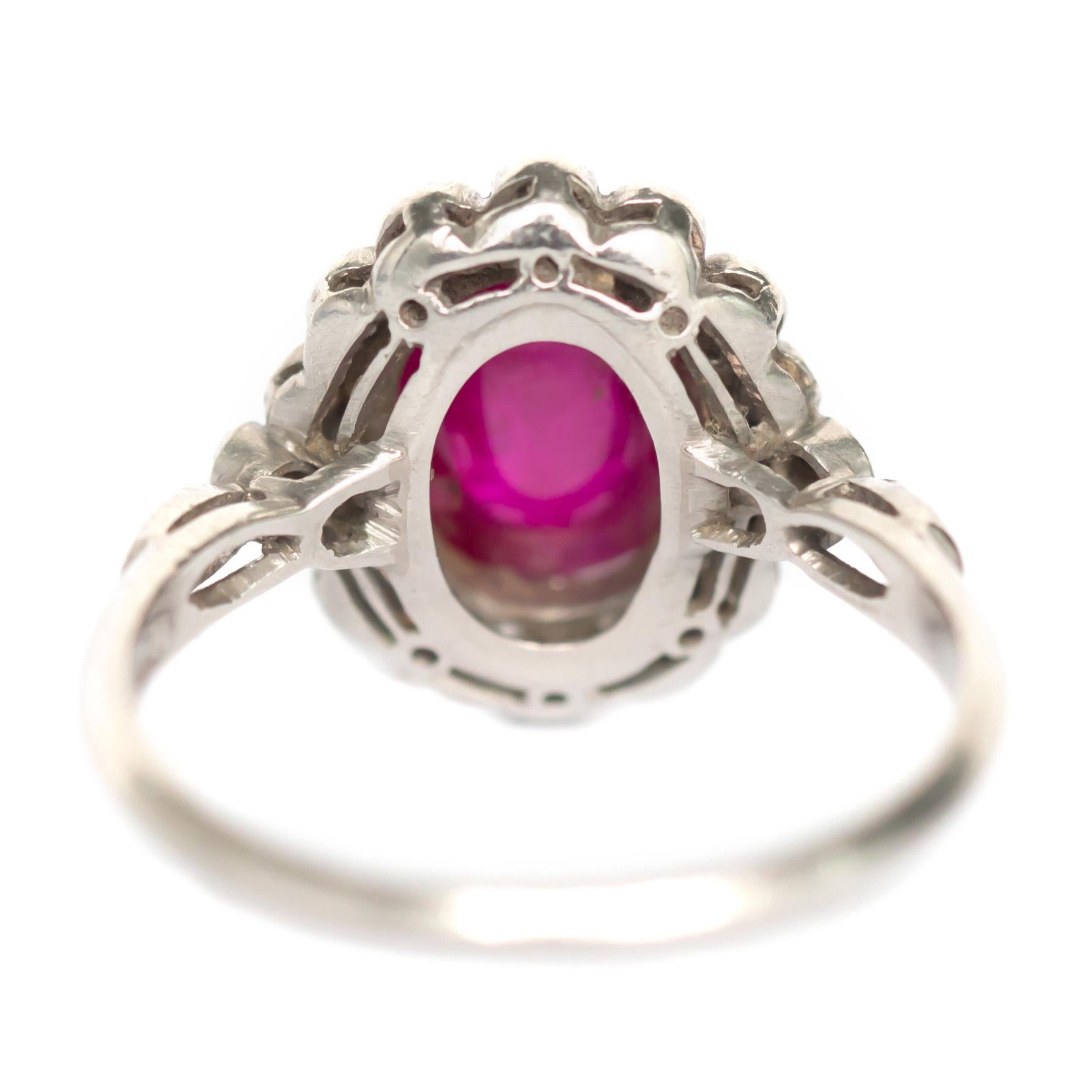 3.50 Carat Ruby Platinum Engagement Ring In Good Condition For Sale In Hicksville, NY