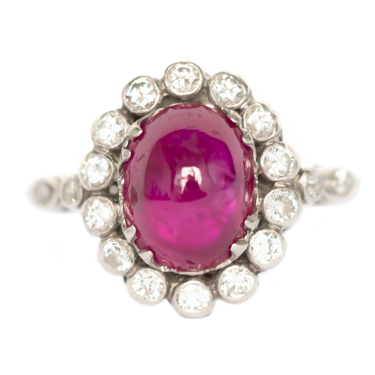 3.50 Carat Ruby Platinum Engagement Ring For Sale
