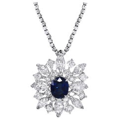 3.50 Carat Sapphire and Marquise Diamond Pendant