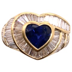 3.50 Carat Sapphire Heart and Baguette Diamond Ring