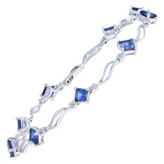 3.50 Carat Square Cut Synthetic Sapphire Bracelet, 14k Gold Link with Diamonds