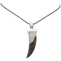 3.50 Carat Tooth Pendant with Black and White Diamonds with Chain in 18/14K gold