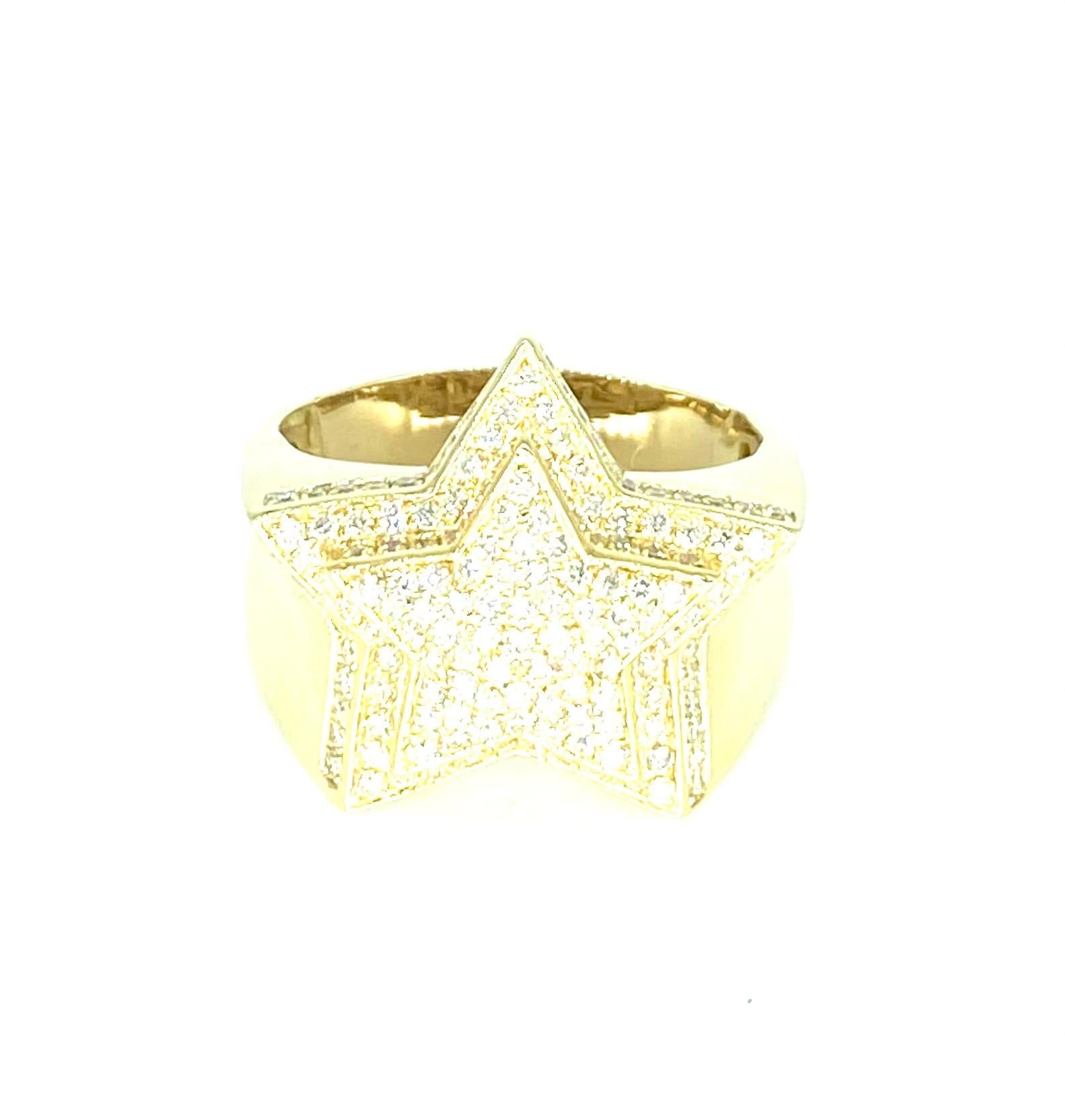 3.50 Carat VS Diamonds Big Double 3D Star Ring 14k Gold. Superb hand made 3D design 5 point star full of diamonds. The total carat Diamonds is approx 3.50 and is hand crafted in 14k solid gold. The ring weights approx 12.2 grams and is a size 13.