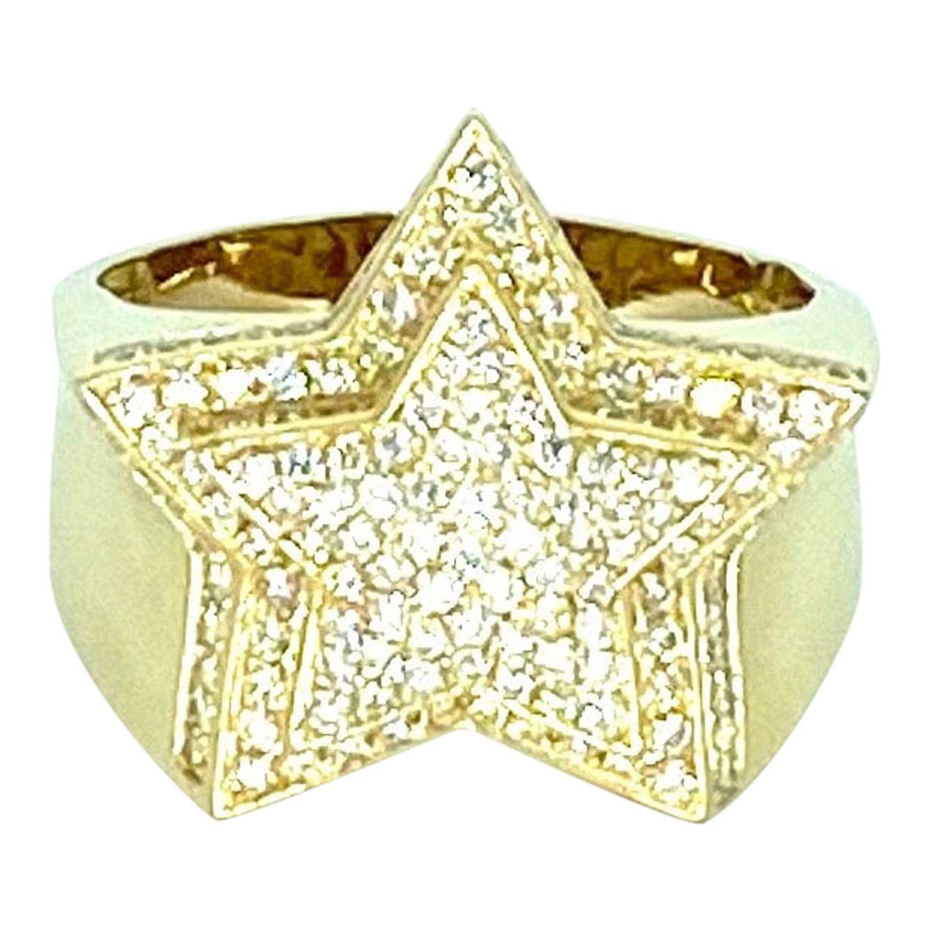 3.50 Carat VS Diamonds Big 3D Star Ring 14k Gold For Sale