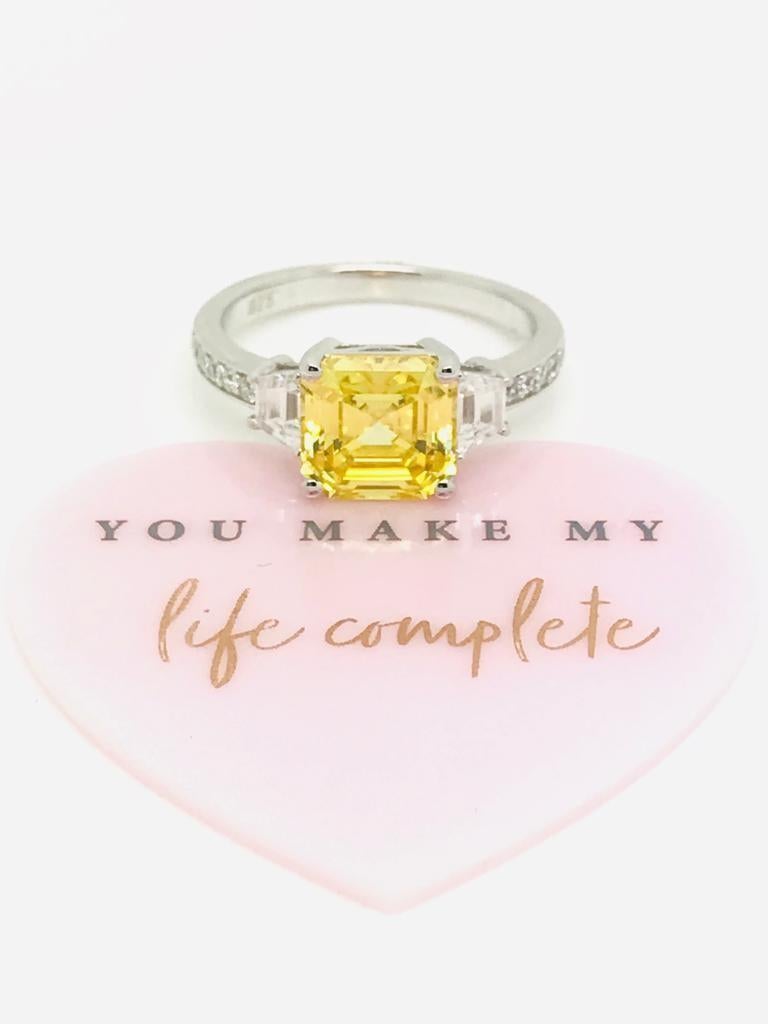 3.50 Carat Yellow Asscher Cut Cubic Zirconia Designer Engagement Cocktail Ring For Sale 1