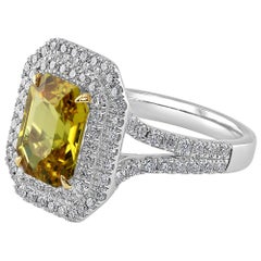3.50 Carat Yellow Sapphire and Diamond White Gold Cocktail Ring