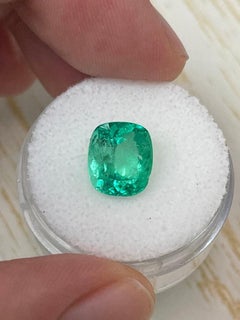 3.50 Carat Yellowish Green Colombian Emerald - Cushion Cut Genuine Earth-Mined