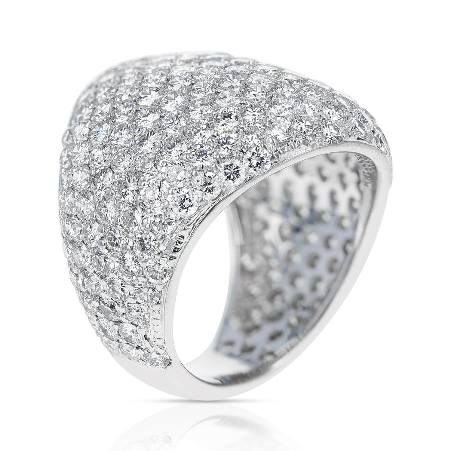 Round Cut 3.50 Carats 201 Round White Diamonds Bombe Cocktail Ring, 18 Karat White Gold For Sale