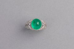 3.50 Carat Antique Colombian Emerald Ring, Platinum and Diamonds