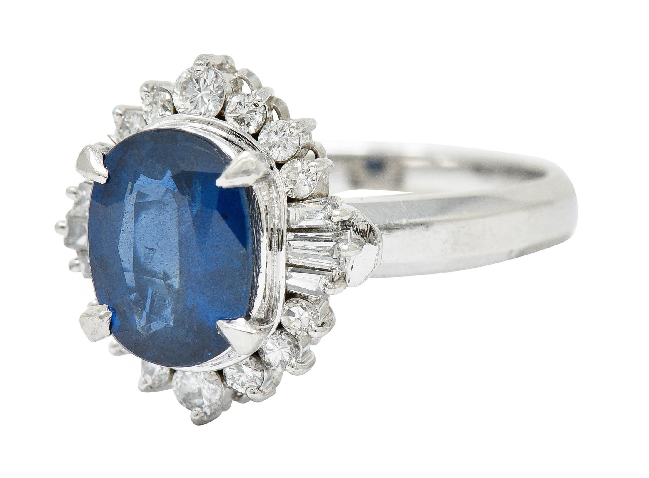 Women's or Men's 3.50 Carats Blue Sapphire Diamond Platinum Cluster Ring