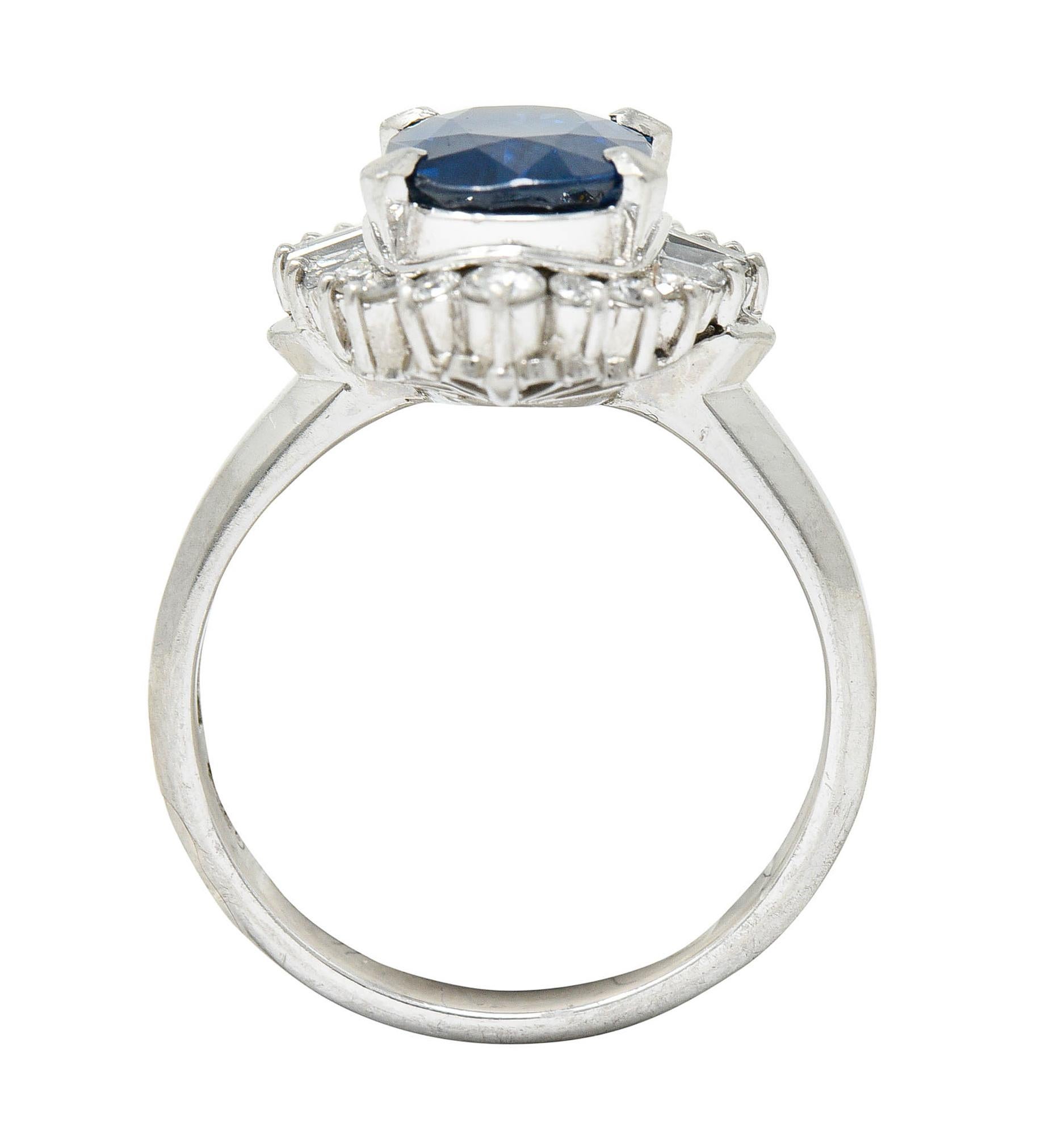 3.50 Carats Blue Sapphire Diamond Platinum Cluster Ring 1