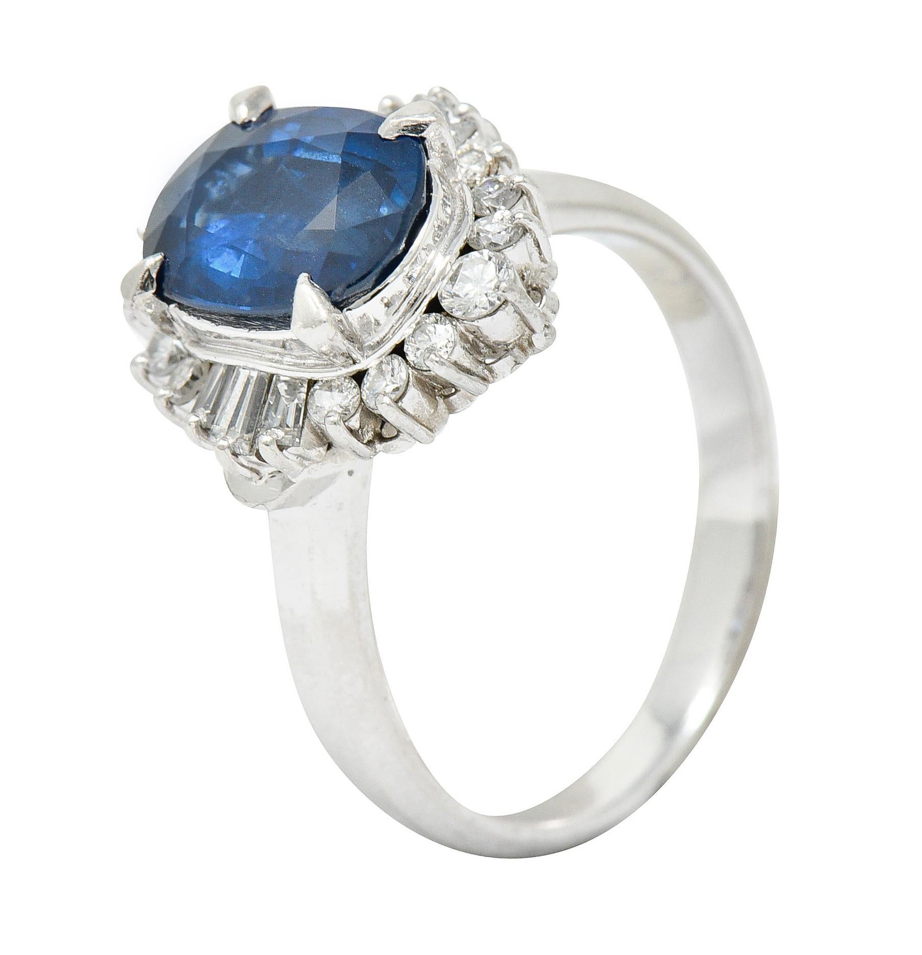3.50 Carats Blue Sapphire Diamond Platinum Cluster Ring 3