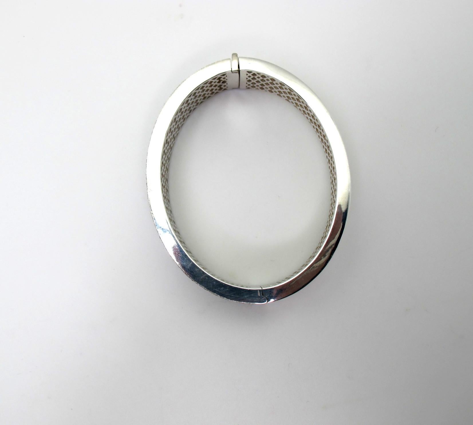 Round Cut Diamond & Blackened Sterling Silver Scroll Bangle Bracelet, 3.50 Carats Total  For Sale