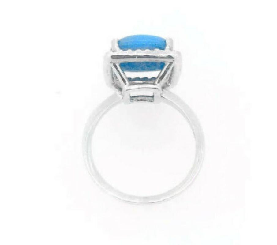 3,50 Karat beeindruckender Ring aus 14 Karat Weißgold mit natürlichem Türkis und Diamant (Gemischter Schliff) im Angebot