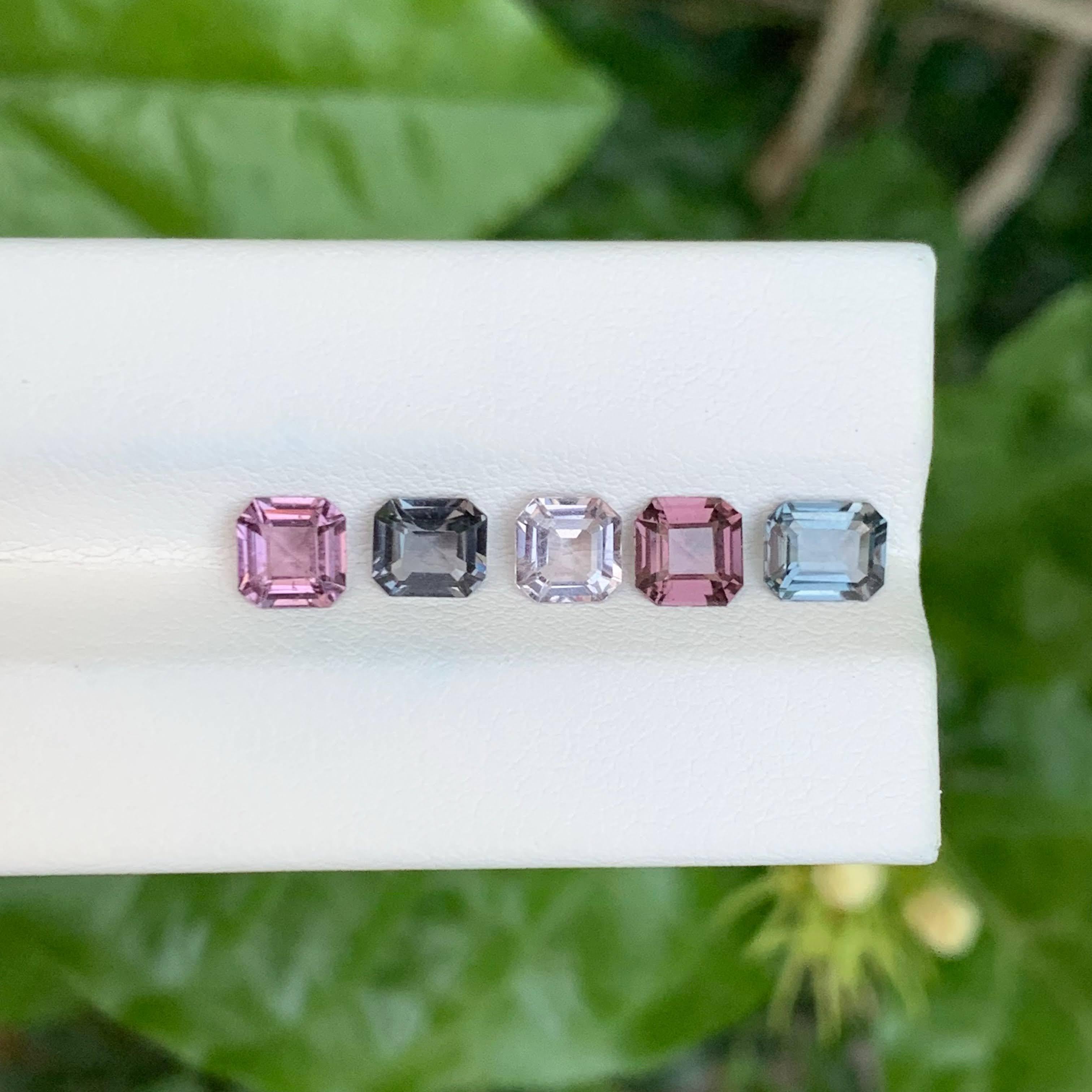 Modern 3.50 carats Multi Color 5 Piece Spinel Gems Lot Emerald Cut from Burma For Sale