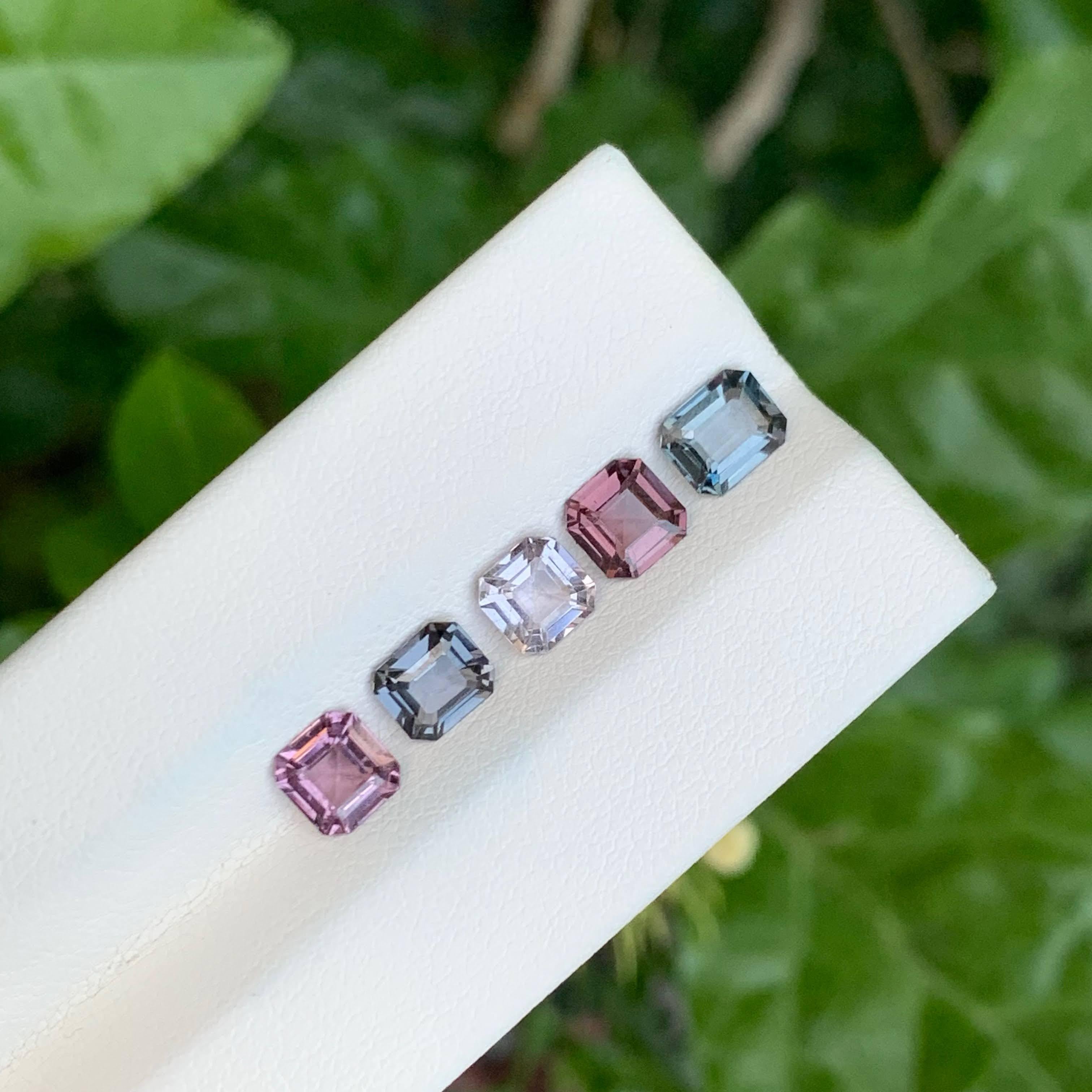 3.50 carats Multi Color 5 Piece Spinel Gems Lot Emerald Cut from Burma For Sale 1