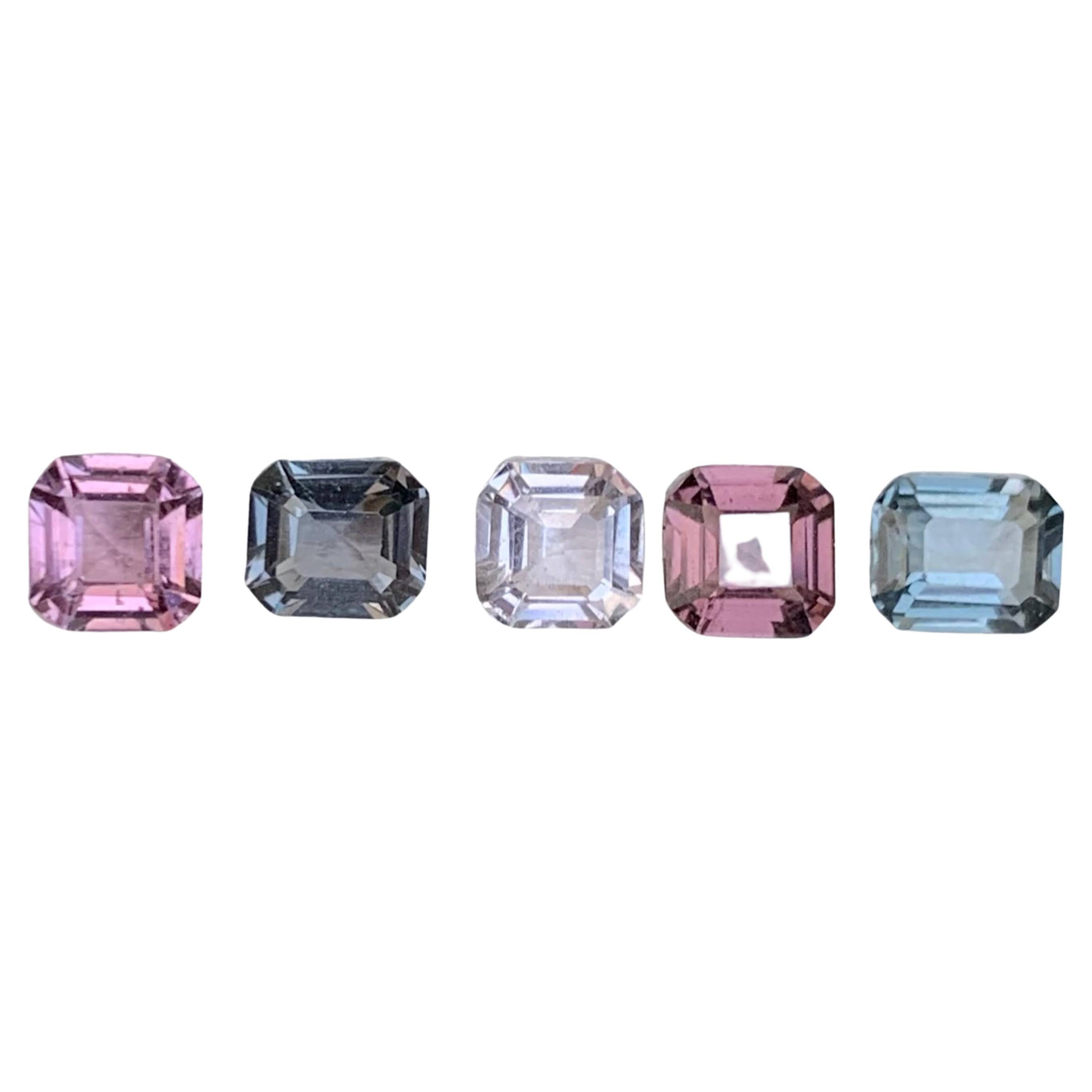 3.50 carats Multi Color 5 Piece Spinel Gems Lot Emerald Cut from Burma For Sale