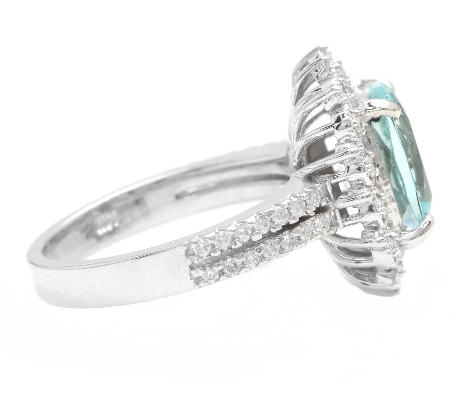 Mixed Cut 3.50 Carats Natural Aquamarine and Diamond 14K Solid White Gold Ring For Sale