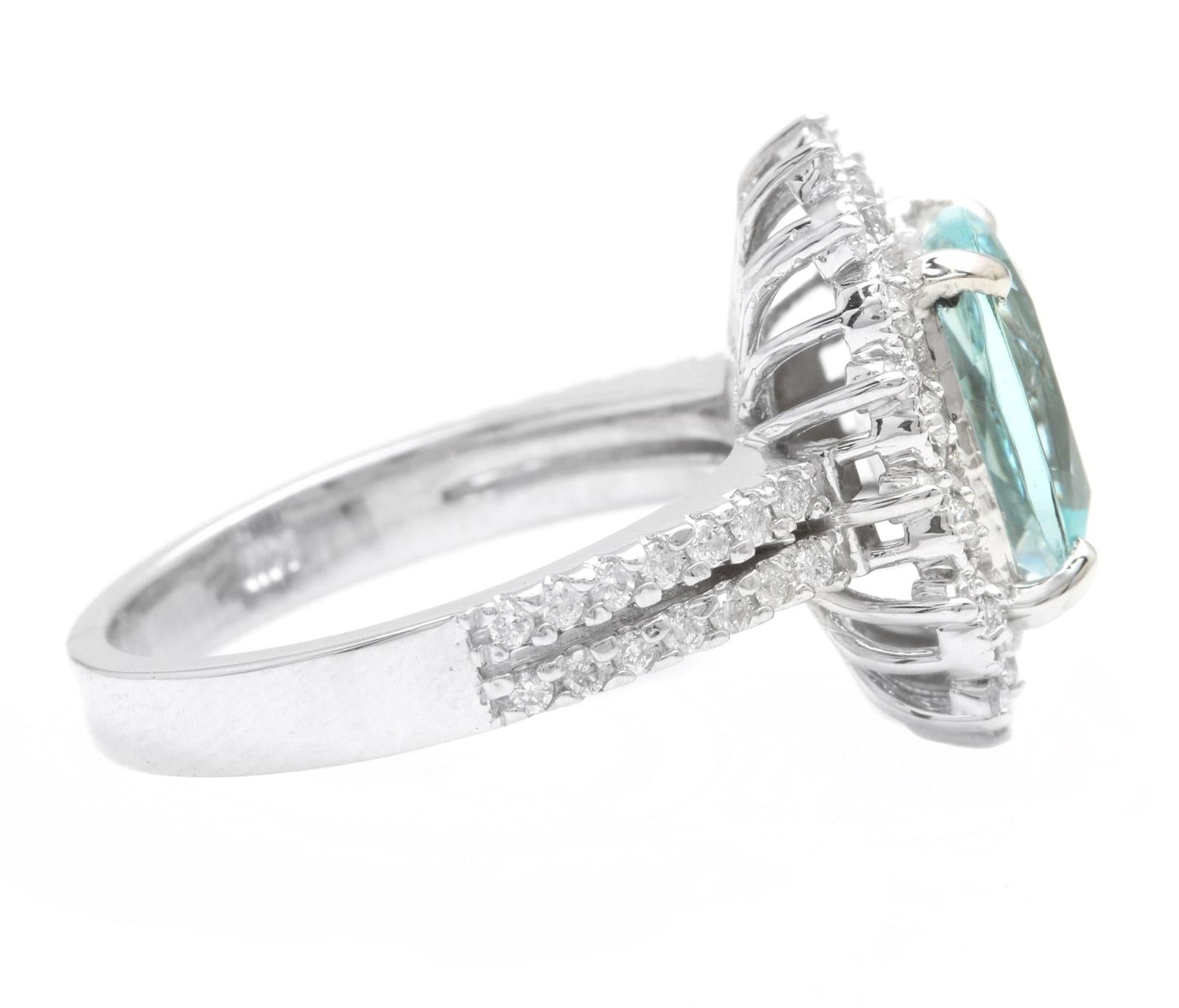 Taille mixte Bague en or blanc massif 14 carats avec aigue-marine naturelle de 3,50 carats et diamants en vente