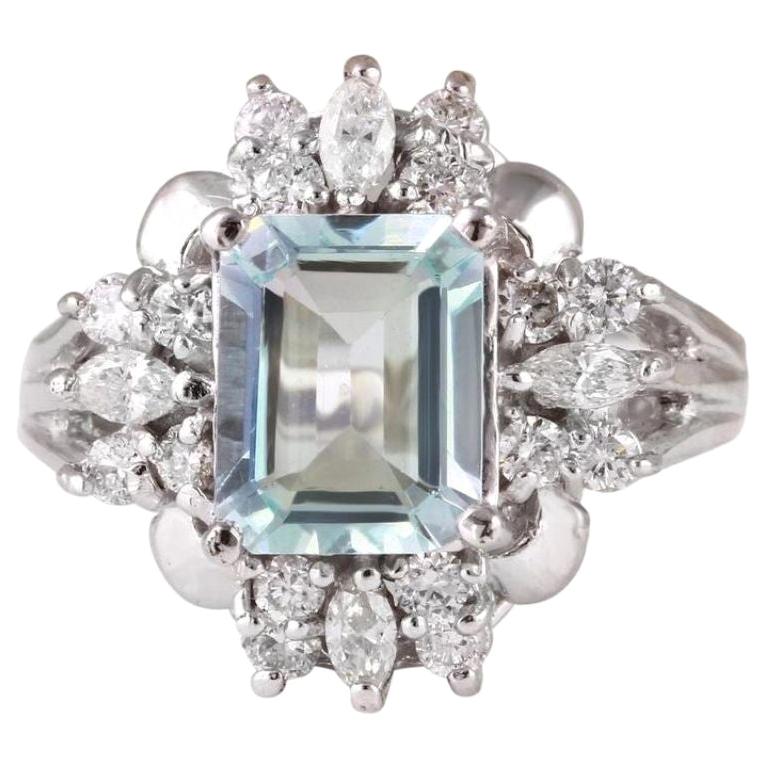 3.50 Carat Natural Aquamarine and Diamond 14 Karat Solid White Gold Ring