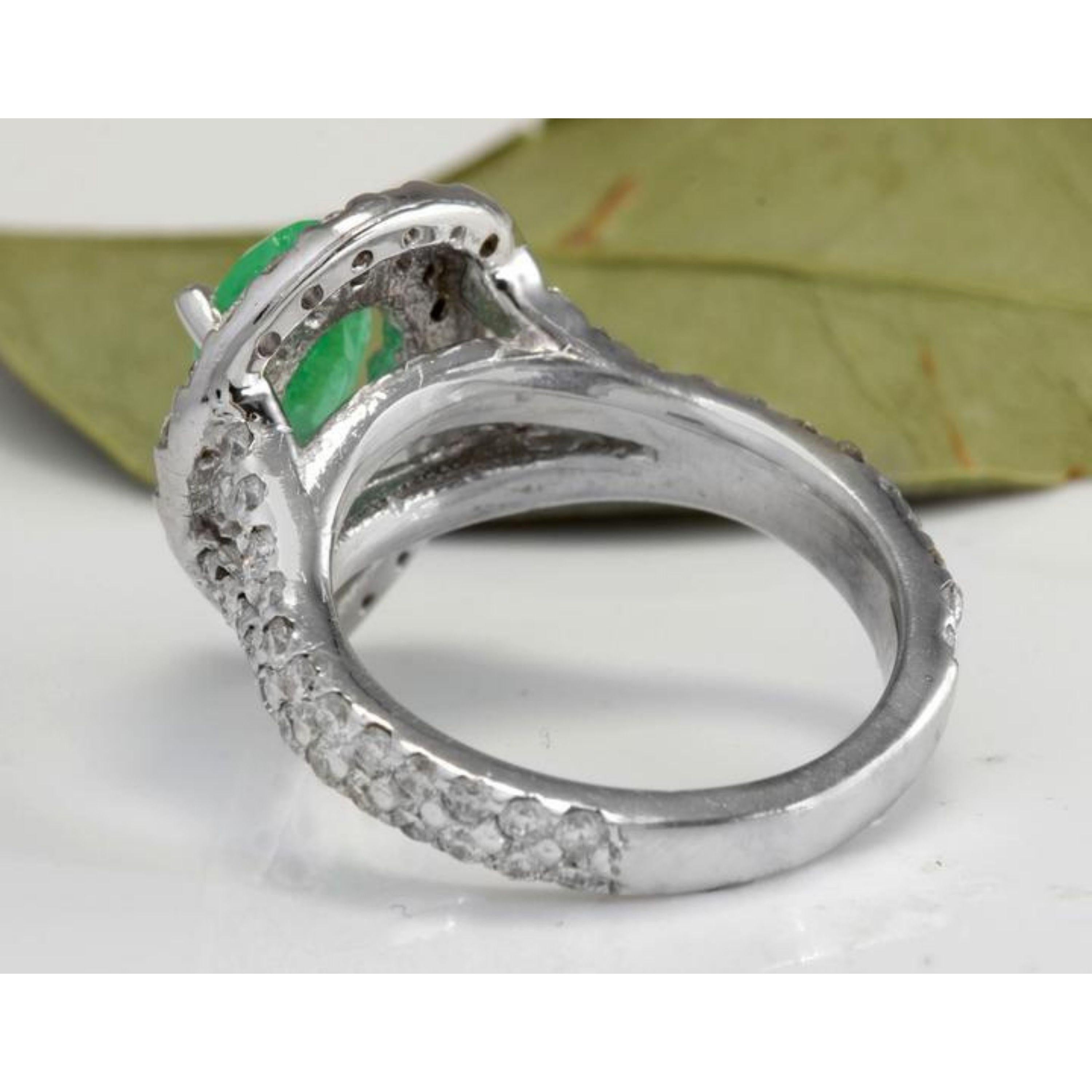 Emerald Cut 3.50 Carat Natural Colombian Emerald and Diamond 14 Karat Solid White Gold Ring For Sale