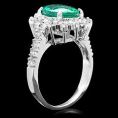 3.50 Carat Natural Emerald and Diamond 14 Karat Solid White Gold Ring