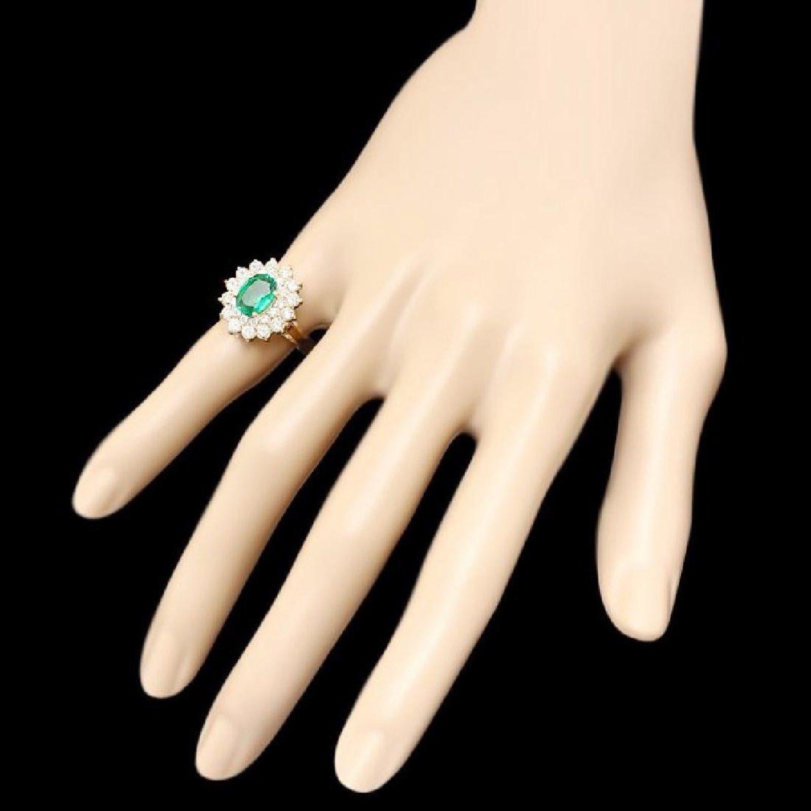 Mixed Cut 3.50 Carat Natural Emerald and Diamond 14 Karat Solid Yellow Gold Ring For Sale