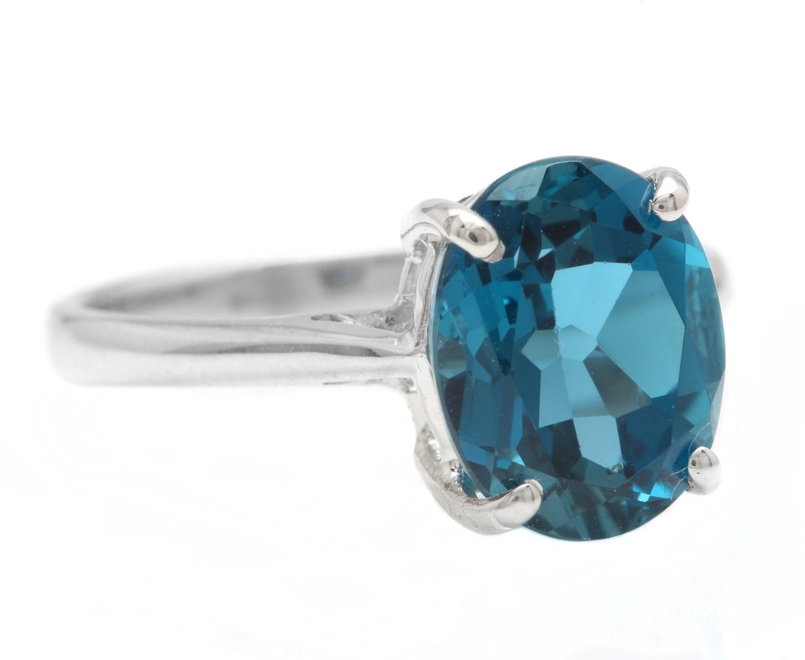 3.50 Carats Natural London Blue Topaz 14K Solid White Gold Ring

Total Natural Round Shaped Topaz Weight is: Approx.  3.50 Carats 

Topaz Measures: Approx. 10.00 x 8.00mm

Ring size: 6 (free re-sizing available)

Ring total weight: Approx. 2.6