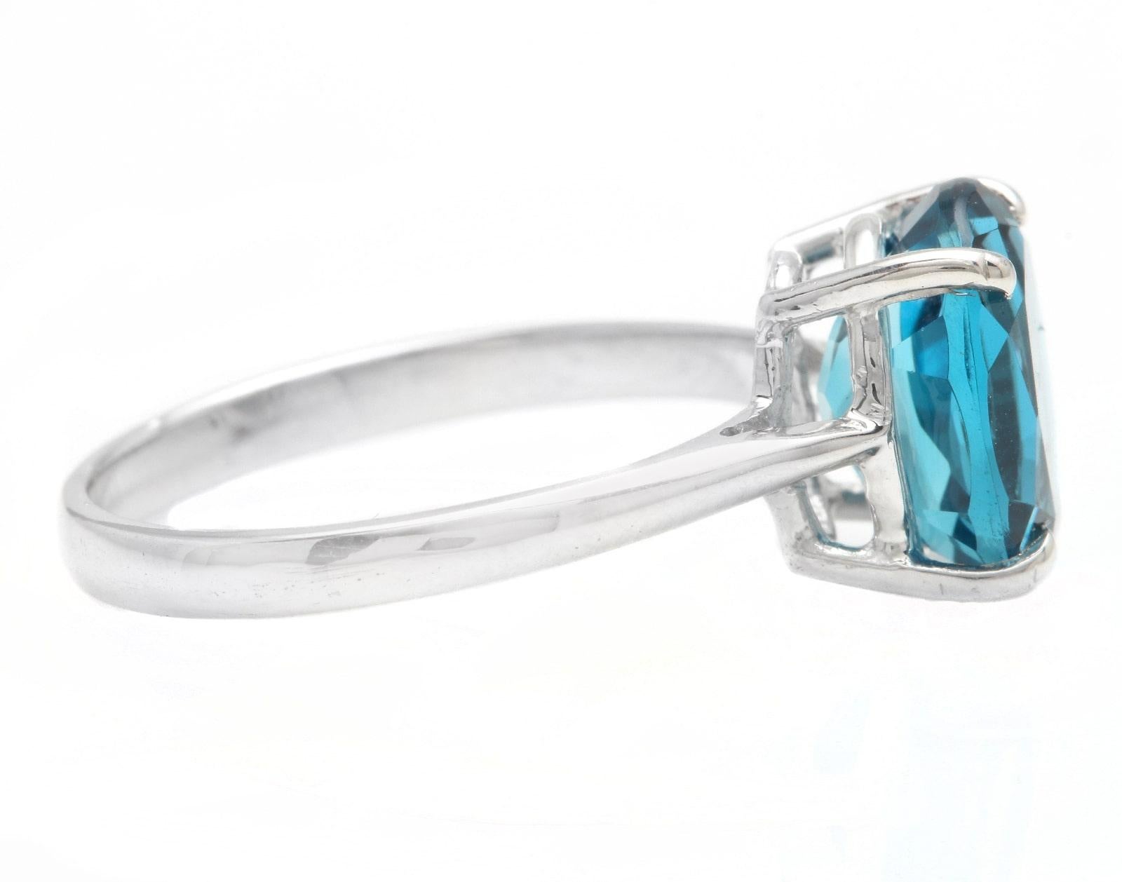 Round Cut 3.50 Carats Natural London Blue Topaz 14K Solid White Gold Ring For Sale