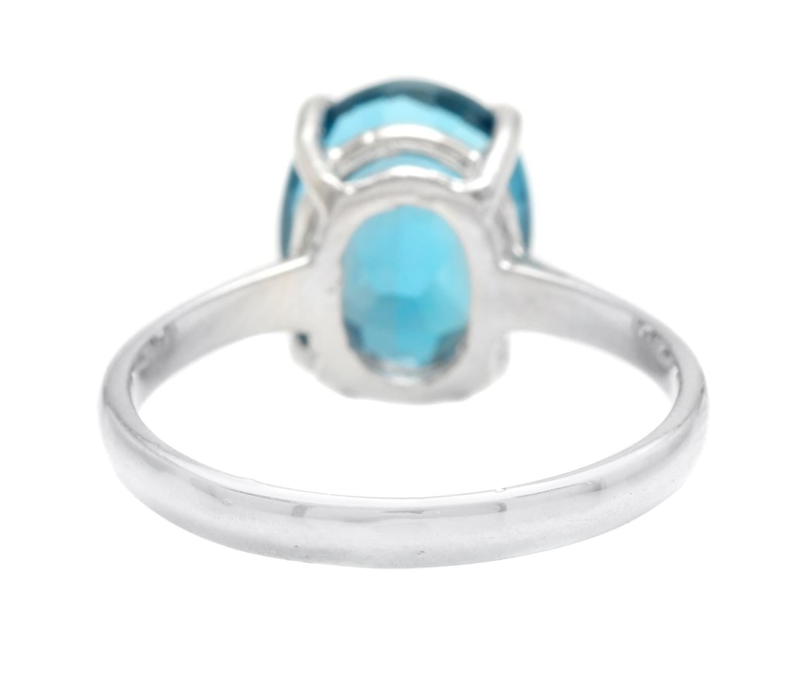 3.50 Carats Natural London Blue Topaz 14K Solid White Gold Ring In New Condition For Sale In Los Angeles, CA
