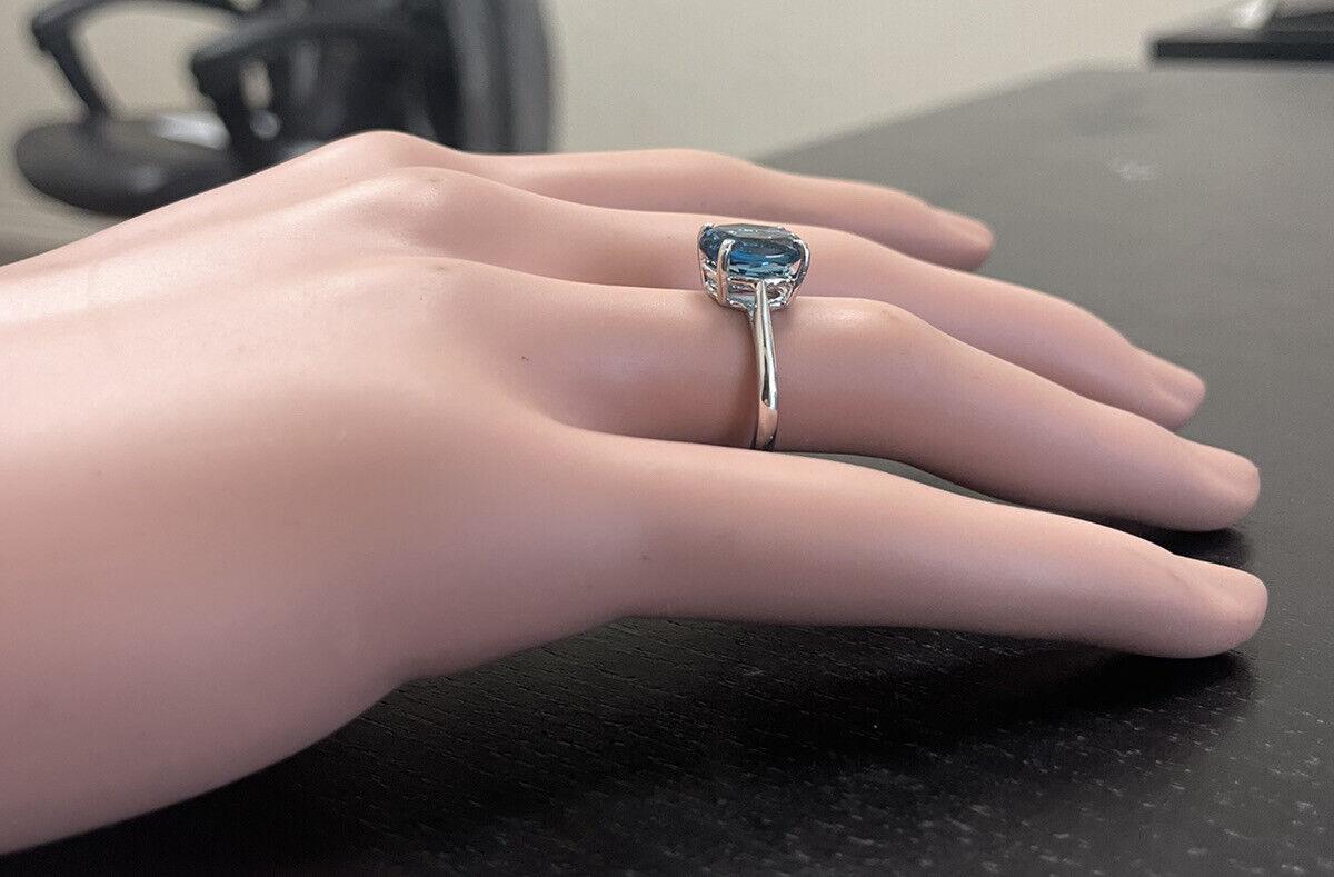 3.50 Carats Natural London Blue Topaz 14K Solid White Gold Ring For Sale 1