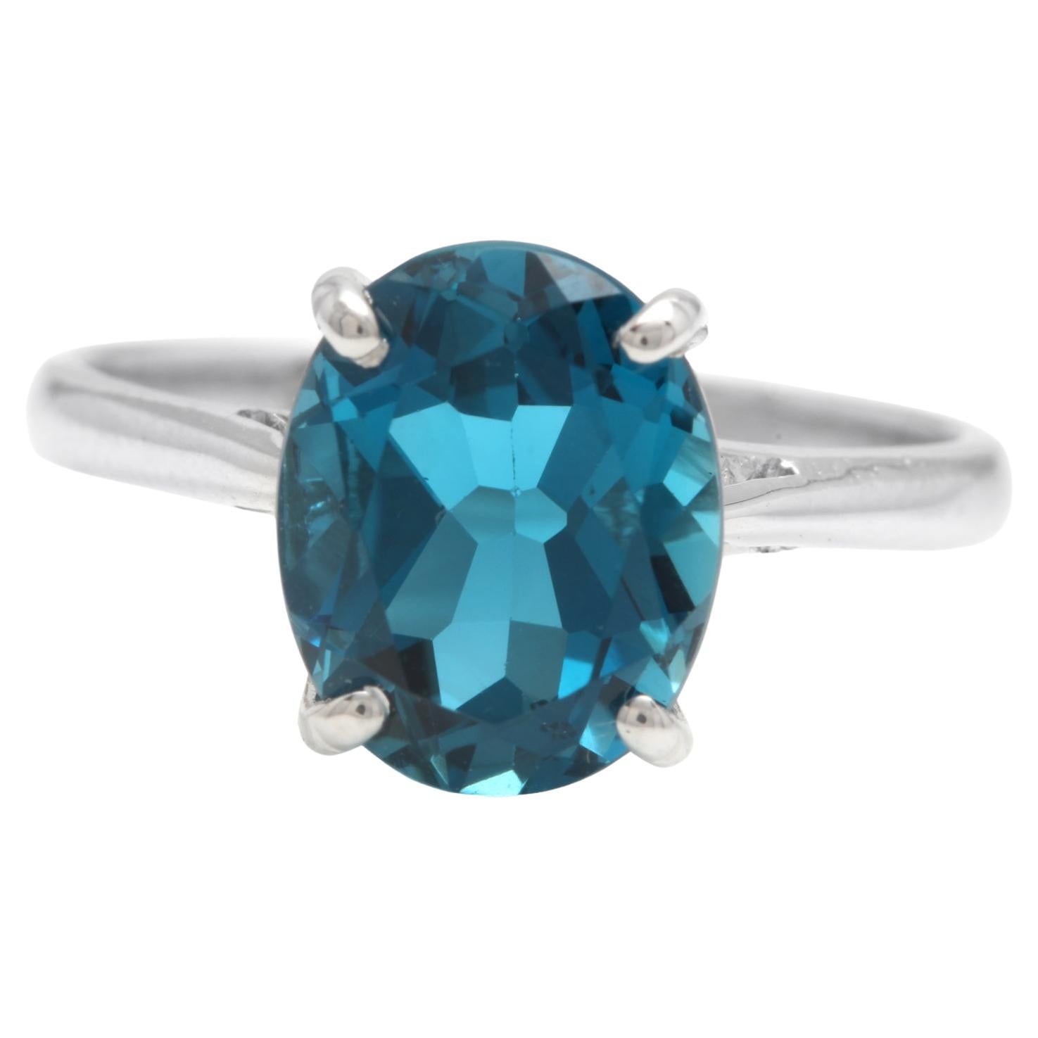 3.50 Carats Natural London Blue Topaz 14K Solid White Gold Ring For Sale