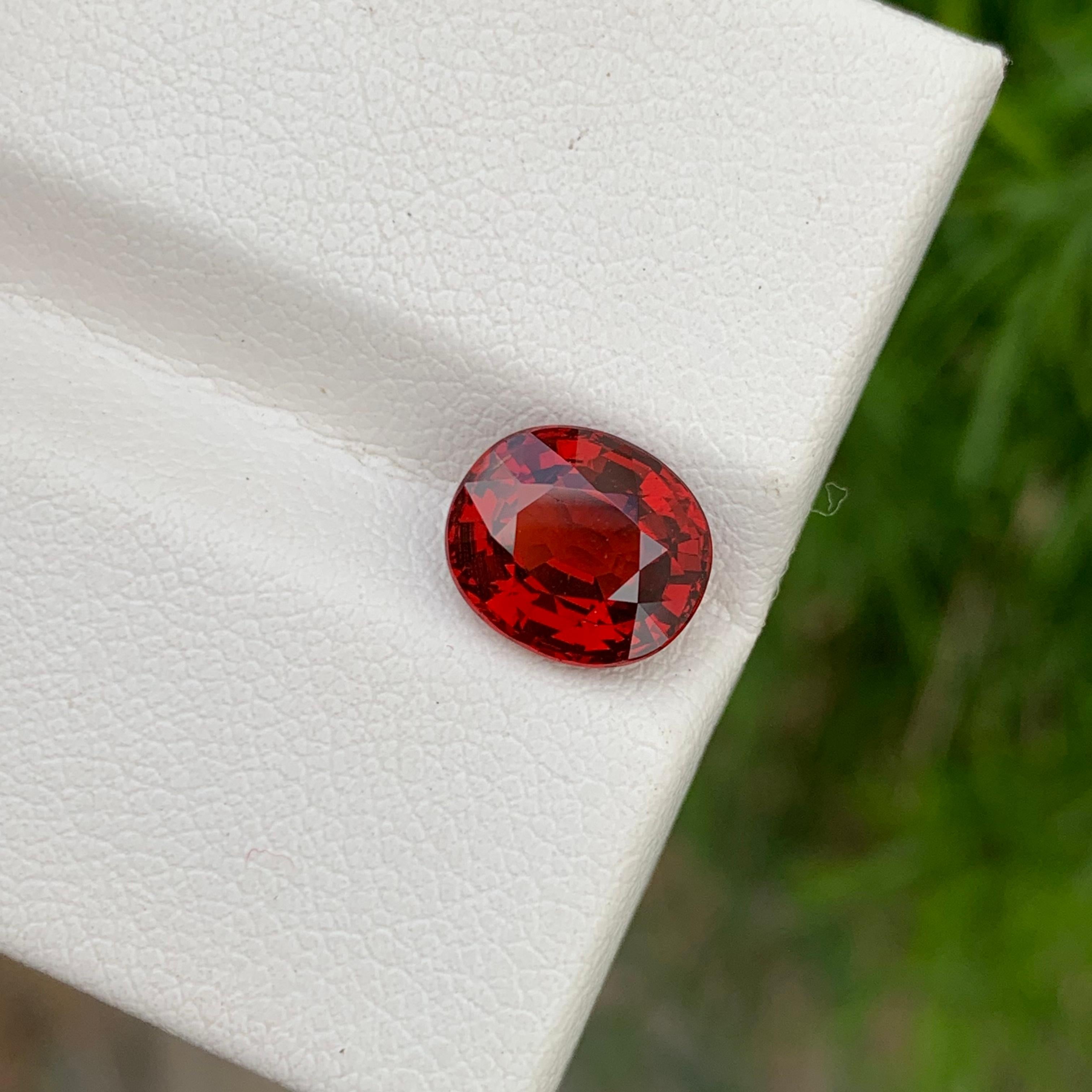Faceted Spessartine 
Weight: 3.50 Carats 
Dimension: 9x7.8x5.2 Mm
Family: Garnet
Color: Orange Red 
Shape: Oval Cushion 
Treatment: Non
Origin: Africa 
Certificate: On Customer Demand 
Spessartine garnet, often simply referred to as spessartine, is