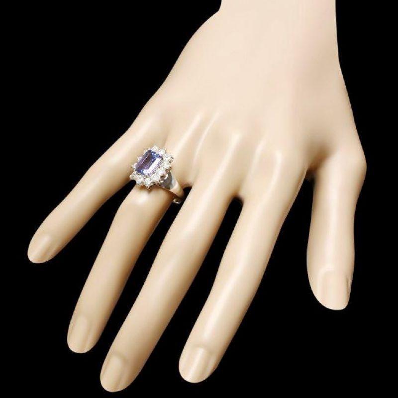Mixed Cut 3.50 Carats Natural Tanzanite and Diamond 14k Solid White Gold Ring For Sale