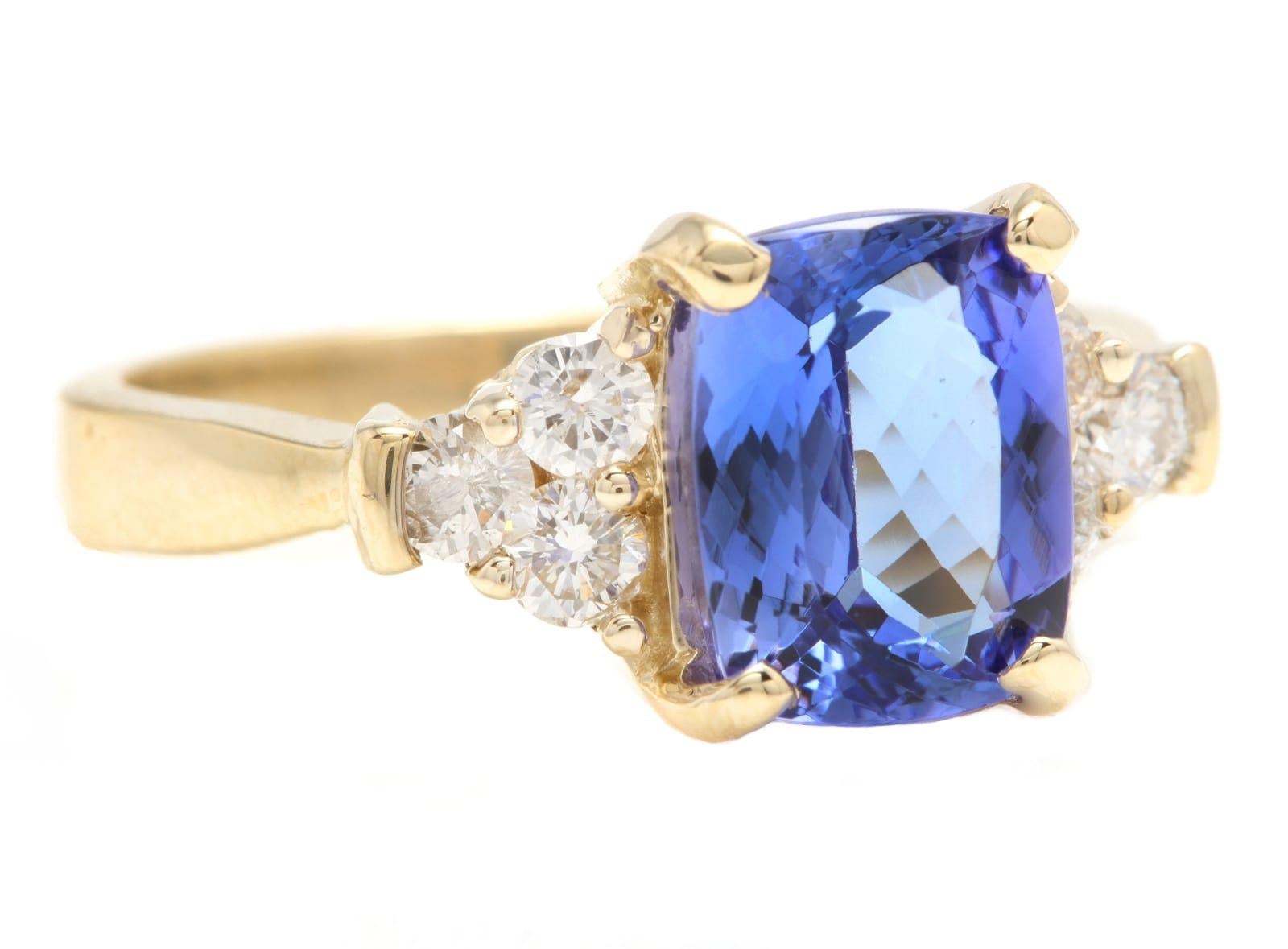 3.50 Carats Natural Very Nice Looking Tanzanite and Diamond 14K Solid Yellow Gold Ring

Suggested Replacement Value:  $5,800.00

Total Natural Cushion Tanzanite Weight is: Approx. 3.25 Carats 

Tanzanite Measures: Approx. 9.00 x 7.00mm

Natural