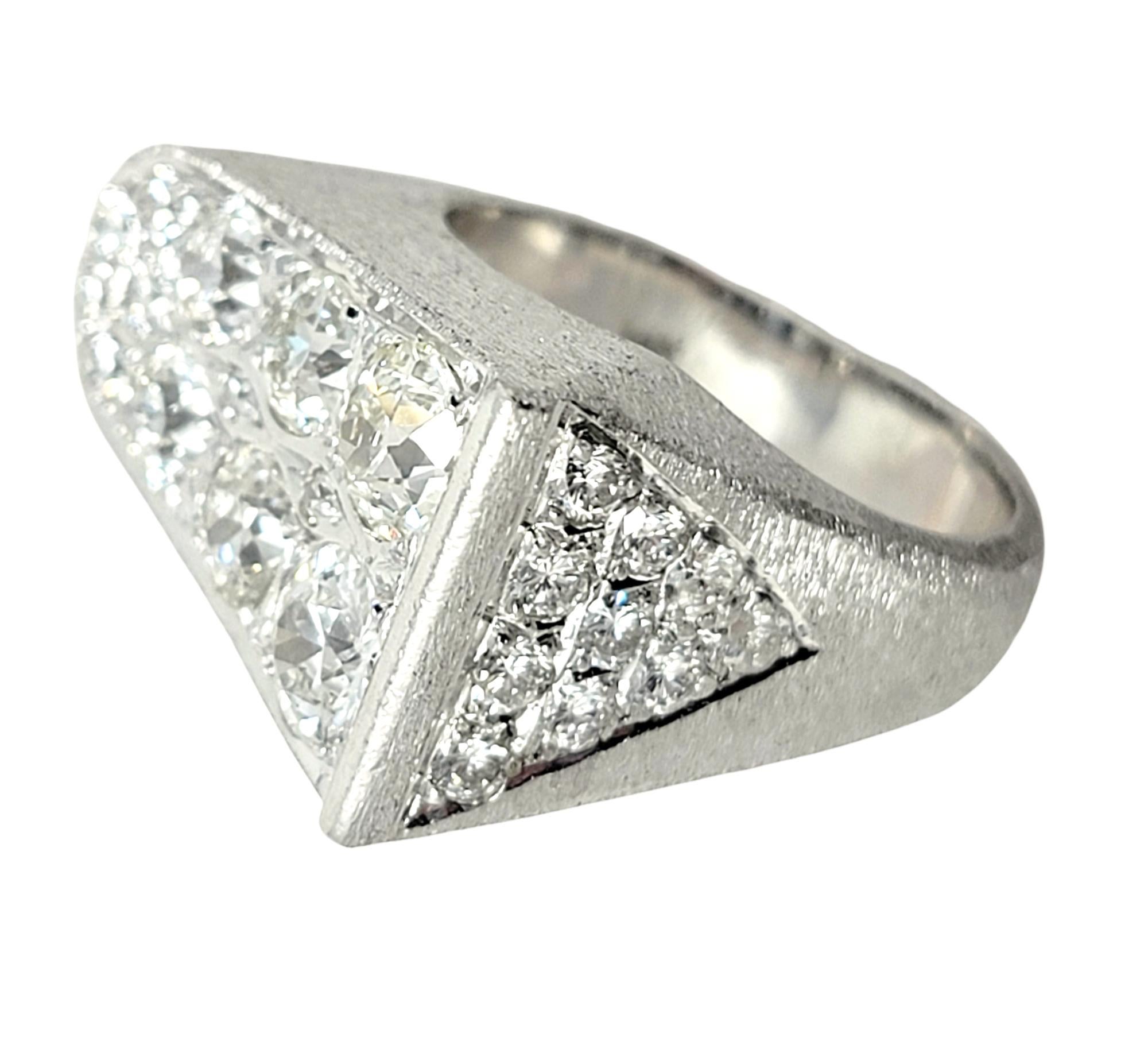 Contemporary 3.50 Carats Total Mens Old European Cut Diamond Band Ring in 14 Karat White Gold For Sale