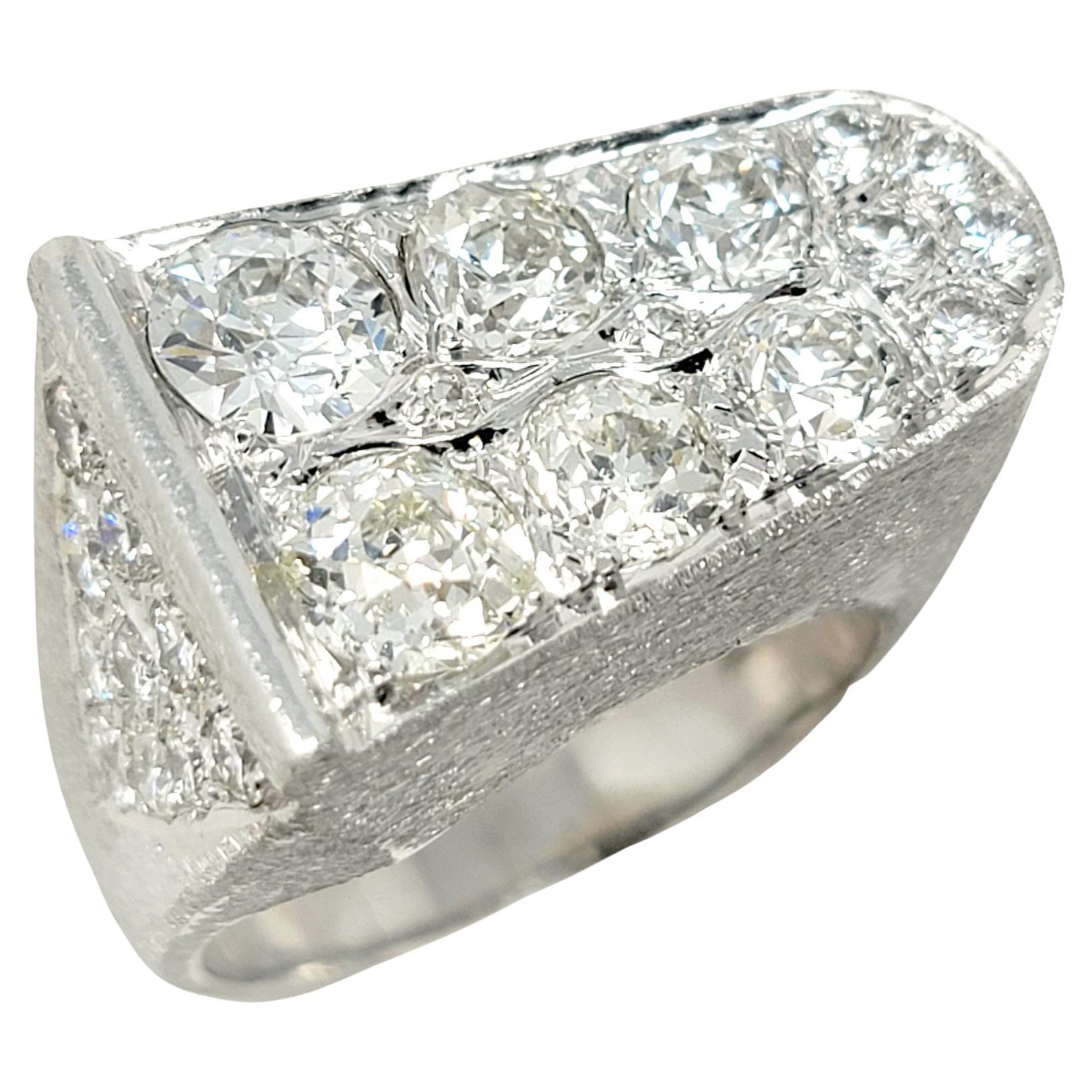 3.50 Carats Total Mens Old European Cut Diamond Band Ring in 14 Karat White Gold For Sale
