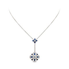 Halskette mit Anhänger, Vintage, 3,50 Karat insgesamt, blauer Saphir im Mischschliff und Diamanten im Mischschliff