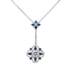 Collier pendentif vintage avec saphir bleu de taille mixte et diamants de 3,50 carats au total