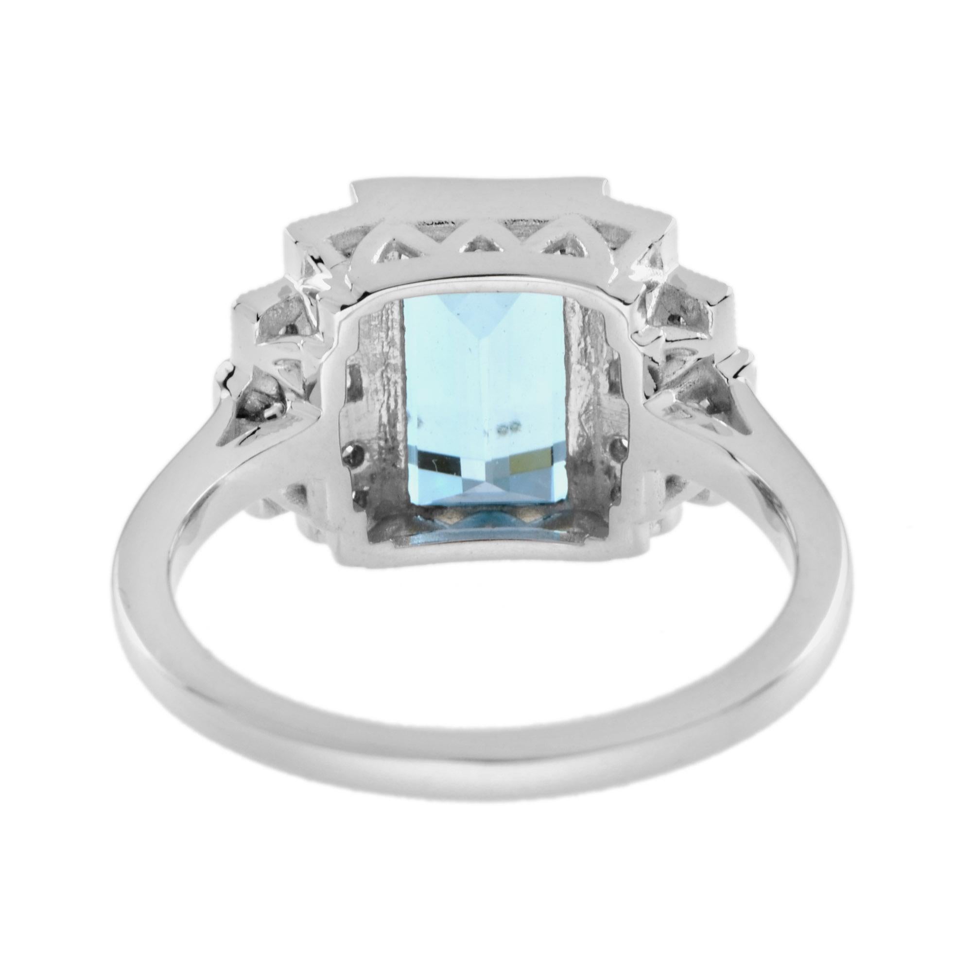 Women's 3.50 Ct. Aquamarine and Diamond Art Deco Style Cocktail Ring in 18K White Gold For Sale