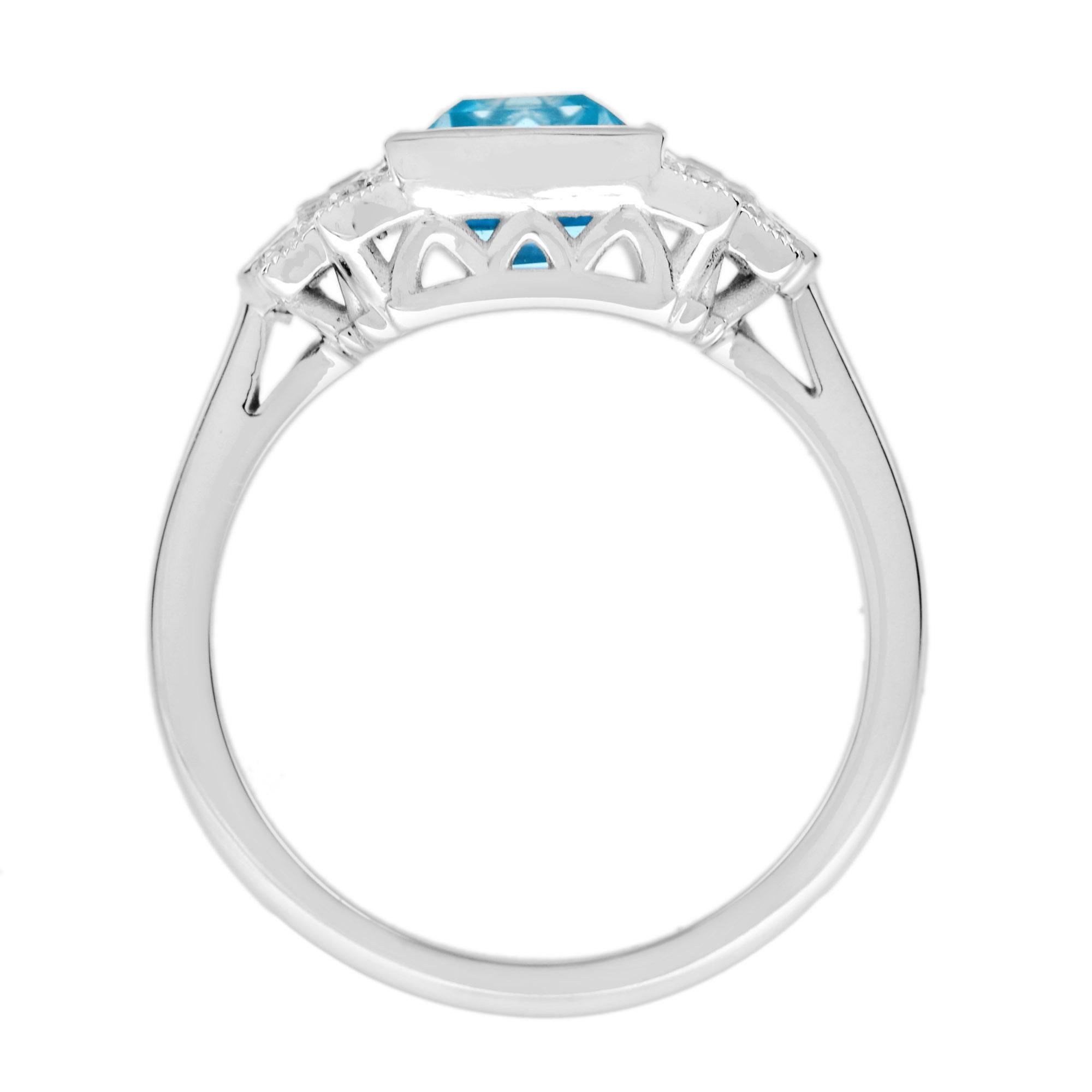 3.50 Ct. Aquamarine and Diamond Art Deco Style Cocktail Ring in 18K White Gold For Sale 1