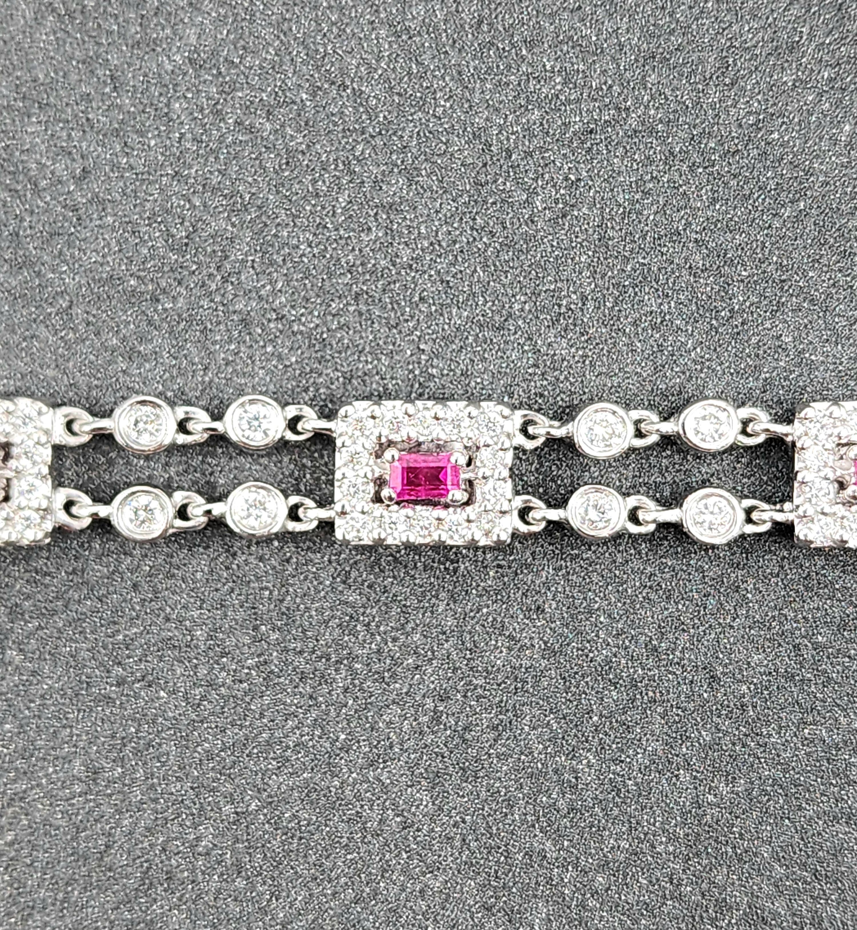 Taille ronde Bracelet diamant et rubis de 3,50 ct en vente