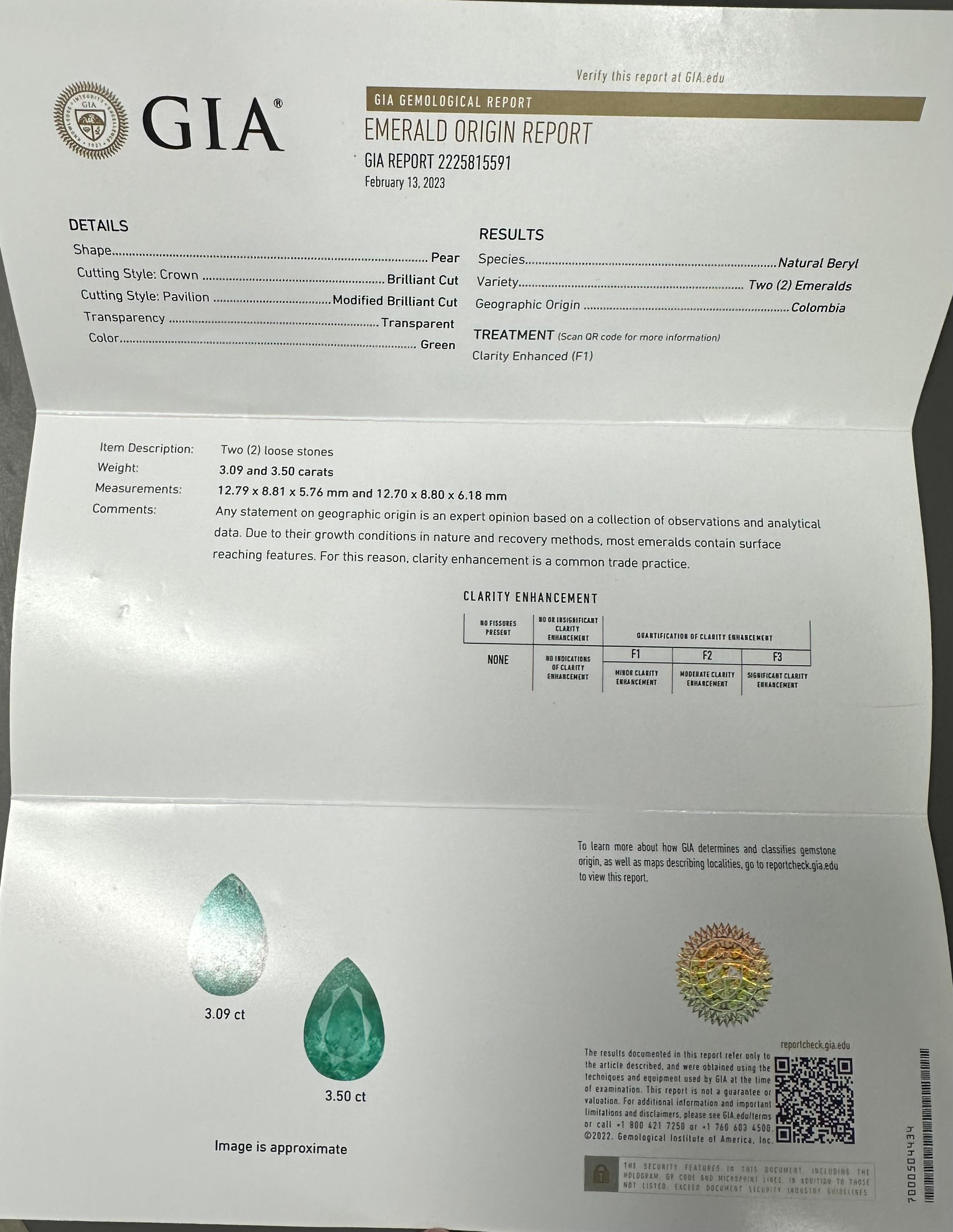 3,50 CT GIA Certificato Colombiano  Anello con smeraldo a forma di pera in vendita 1