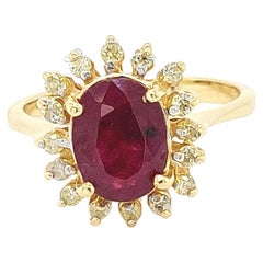 3.50 CT Oval Shape Natural Ruby Ring Solid 14k Yellow Gold